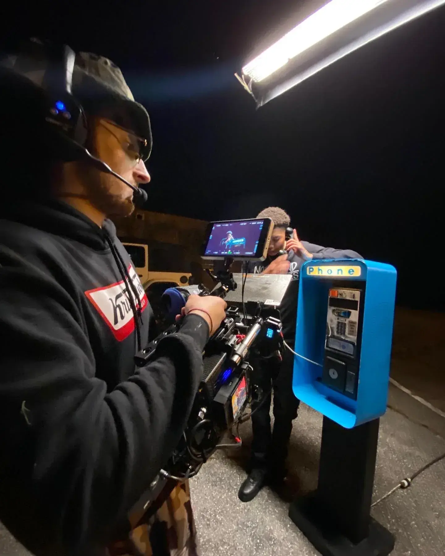 Operating camera on a night exterior